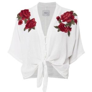 Rails LA Thea Patch Short Sleeve Button Down Tie Front Linen Blouse Size XS